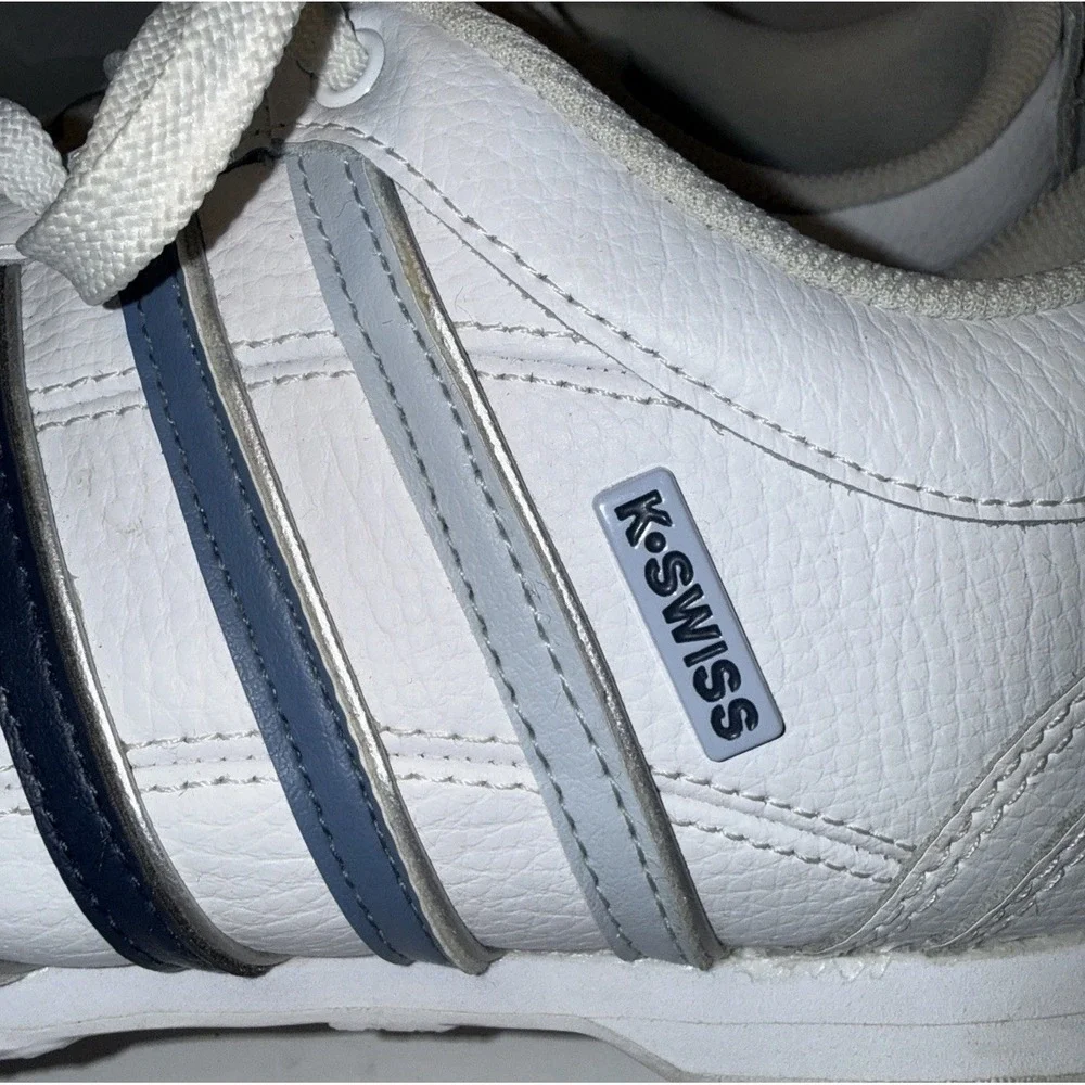 Men's K-Swiss Varsity Classic Low Top Sneakers White/Navy Blue Stripes Size 11.5